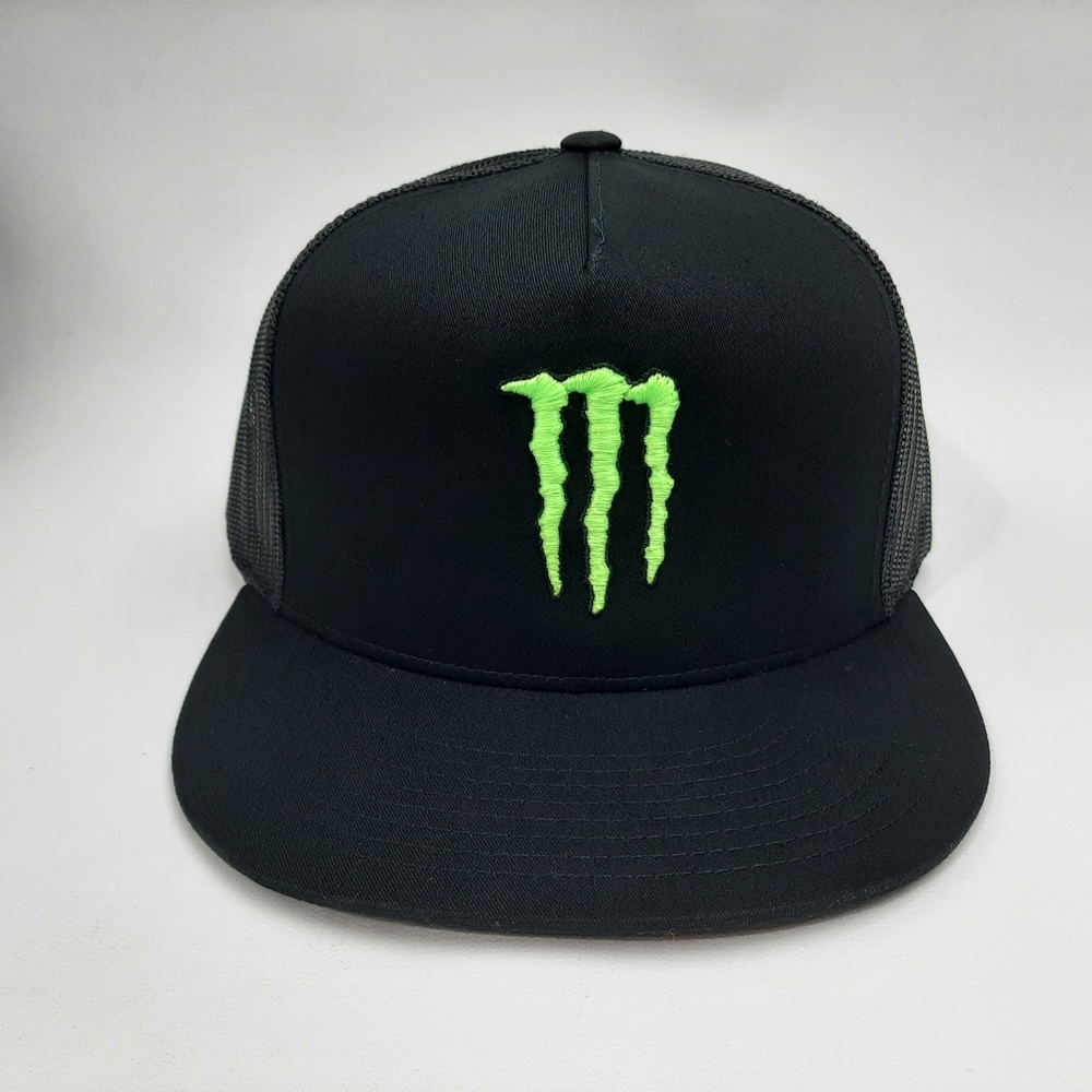 Monster Energy Fox Flat Bill Trucker Mesh Snapback Hat Black